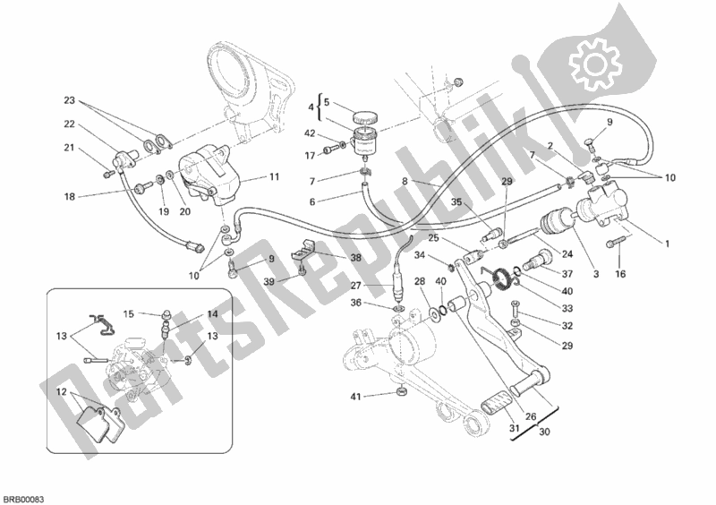 All parts for the Rear Brake System of the Ducati Monster S4 RS USA 1000 2007